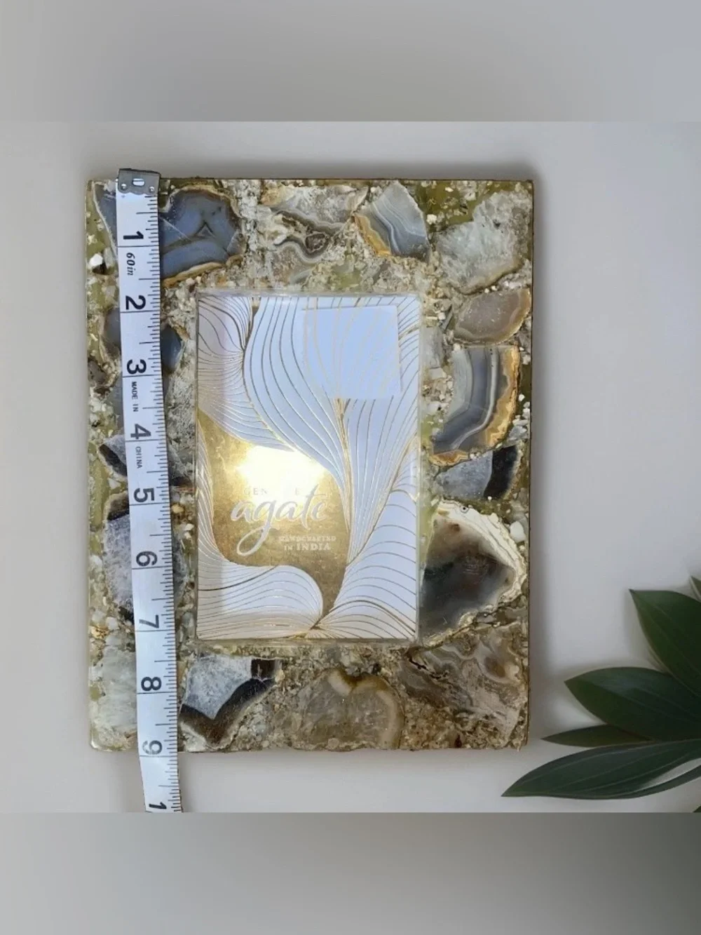 Handmade Indian Agate Inlay Healing Crystal 4x6 Picture Frame Boho Decor NWT 7x9